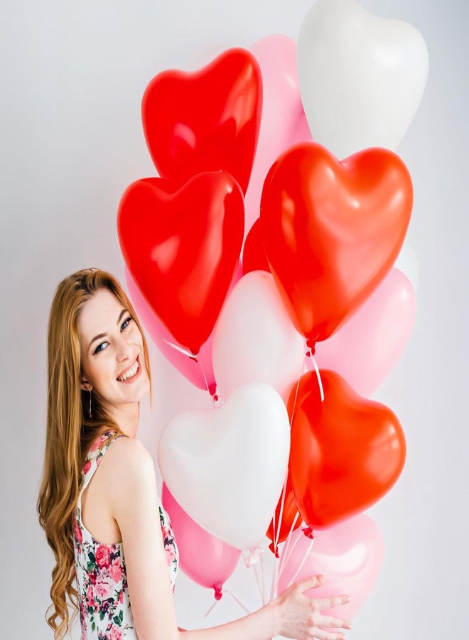 ٥٠ بالونًا على شكل قلب، طقم بالونات رومانسية لعيد الحب مقاس ١٢ بوصة، بالونات حمراء ووردية وبيضاء لتزيين حفلات الزفاف والخطوبة وعيد الحب - Image 1